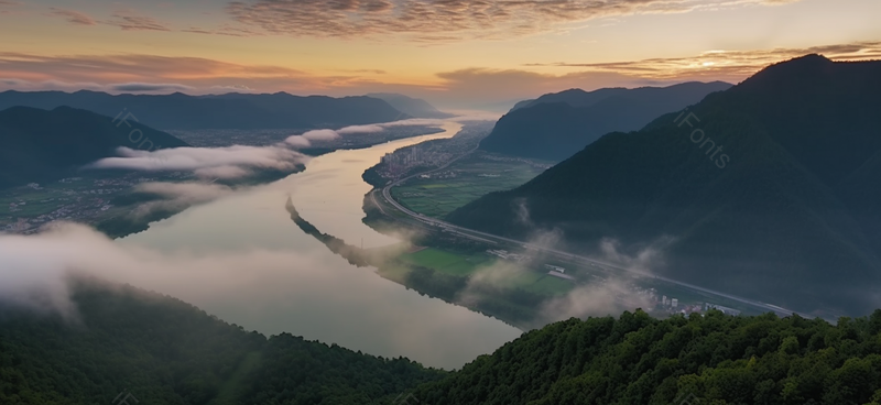浙江桐庐县富春江晨雾山水自然景观无人场景航拍视角图像摄影,高清,摄影图,摄影图片,图片大全,摄影图免费下载